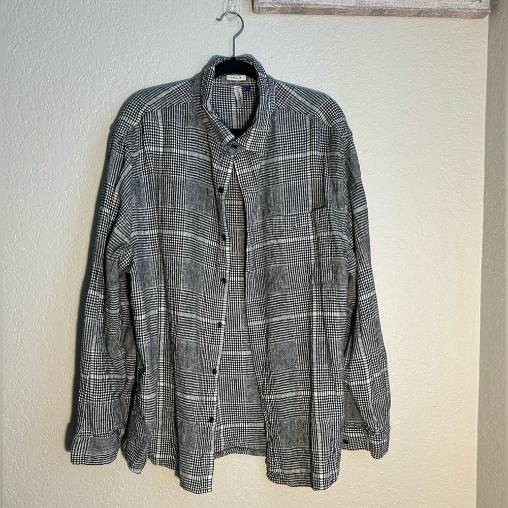 /artefact/ Black & White Linen Plaid Button-Up Shirt 👔 🌚 Size XXL